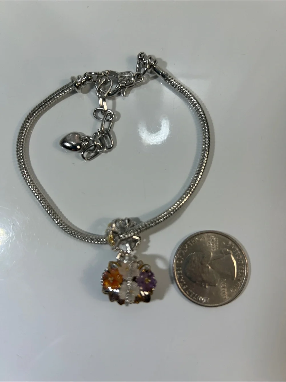 NWOT Gems En Vogue Palladium 18k Multi Genuine Gemstone Euro Style Floral Charm